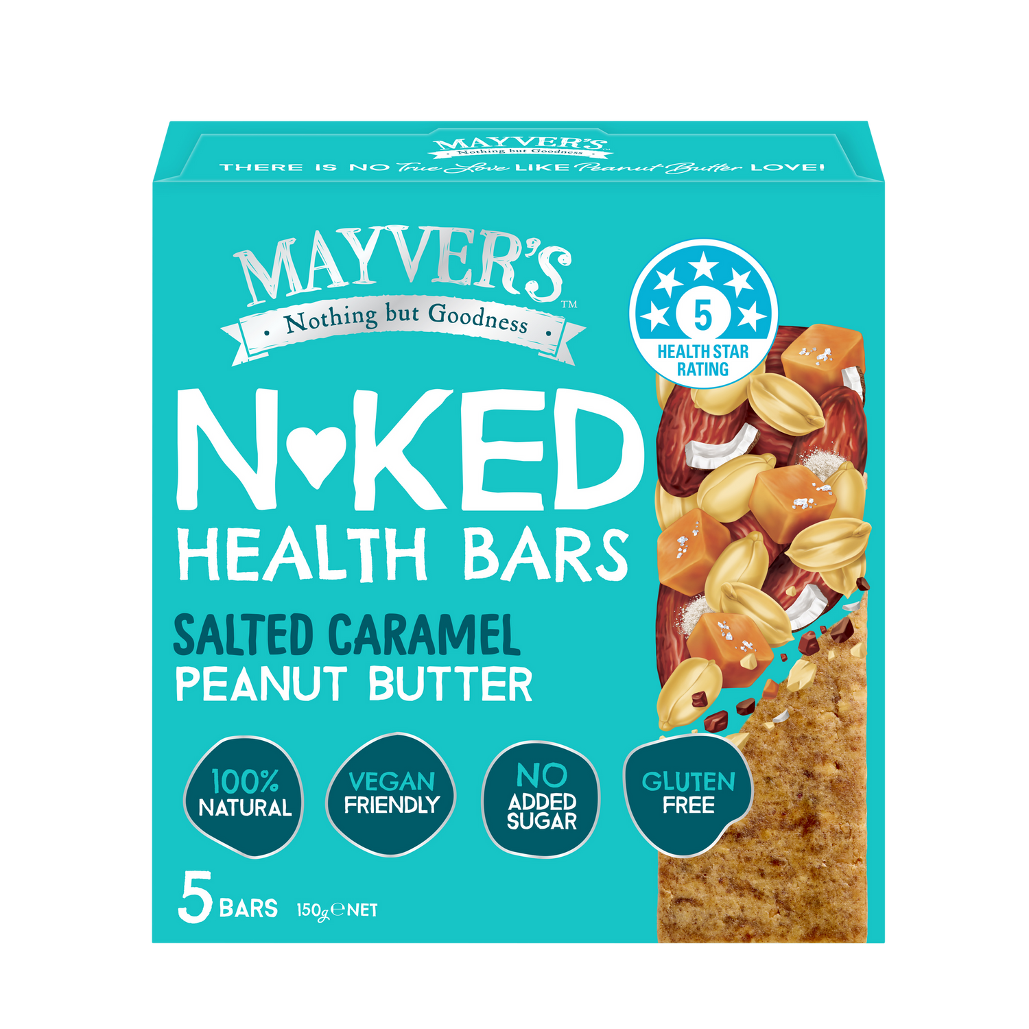 Mayver’s Naked Health Bars Salted Caramel Peanut Butter 40g x 15 Front