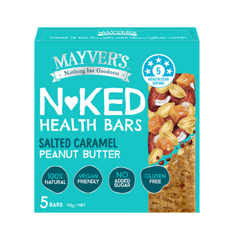 Mayver’s Naked Health Bars Salted Caramel Peanut Butter 40g x 15 Front