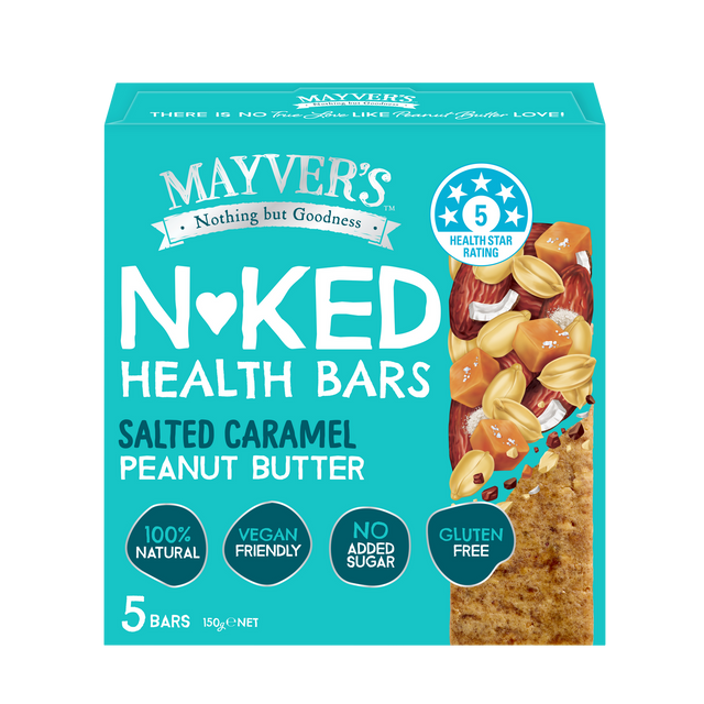 Mayver’s Naked Health Bars Salted Caramel Peanut Butter 40g x 15 Front