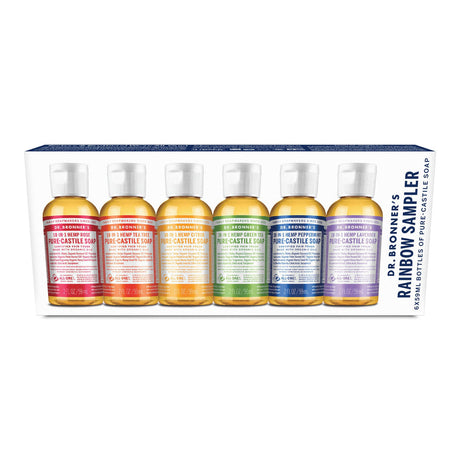 Dr. Bronner's Pure-Castile Soap Liquid (Hemp 18-In-1) Rainbow Sampler 59mL X 6 Pack Front