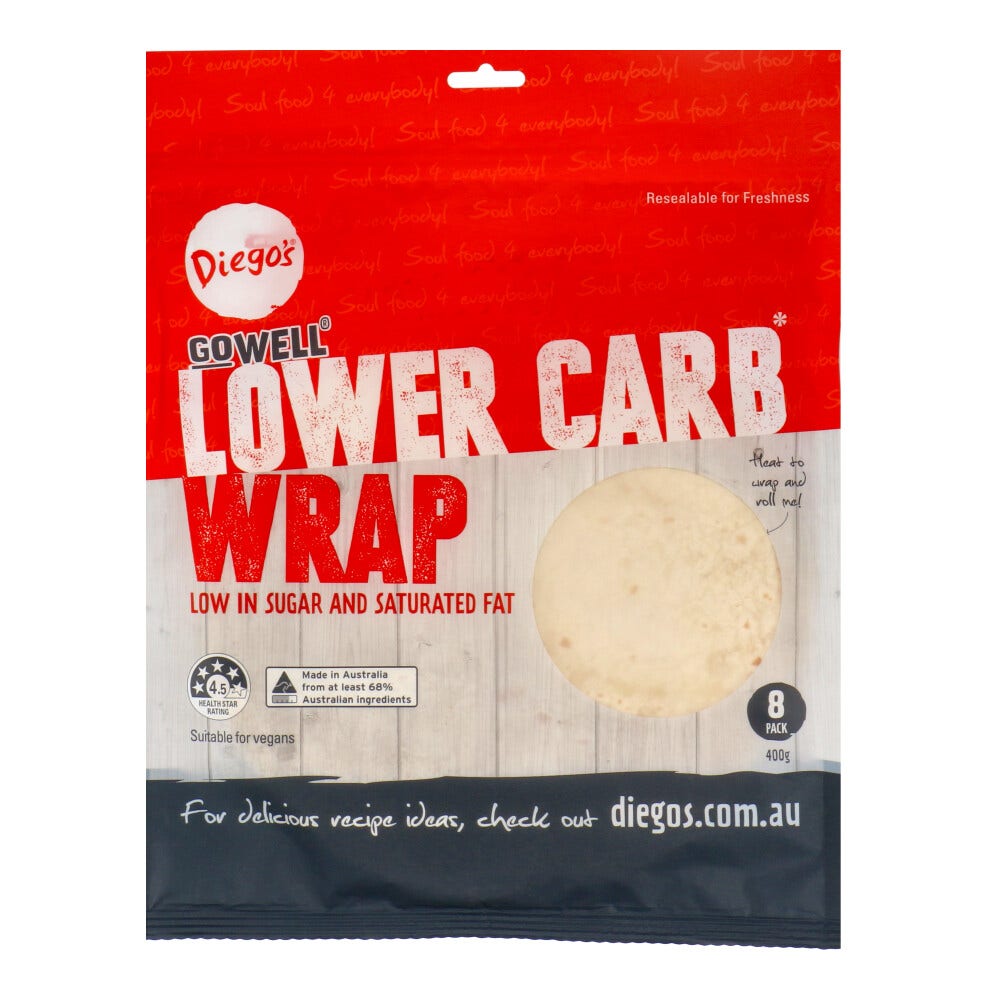 Diego’s GoWell Lower Carb Wrap 400g x 8-pack Front