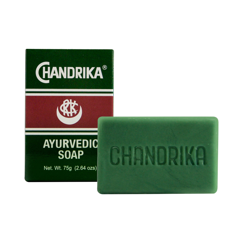 Chandrika Ayurvedic Soap 75g front open with box