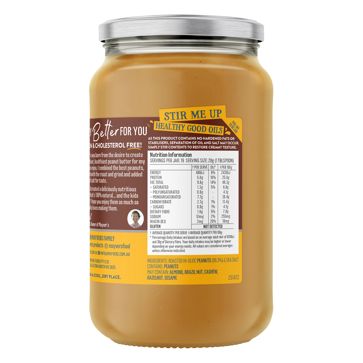 Mayver's Peanut Butter Dark Smooth 375g x6