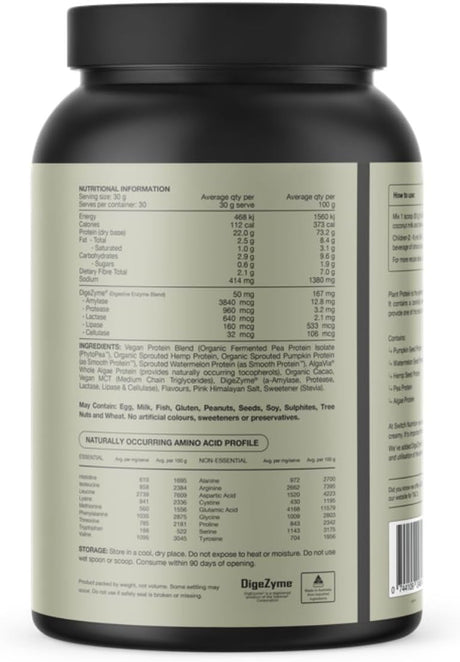 Switch Nutrition Organic Protein Sprouted Plant Choc Sea Salt 900g - BB 10/12/26