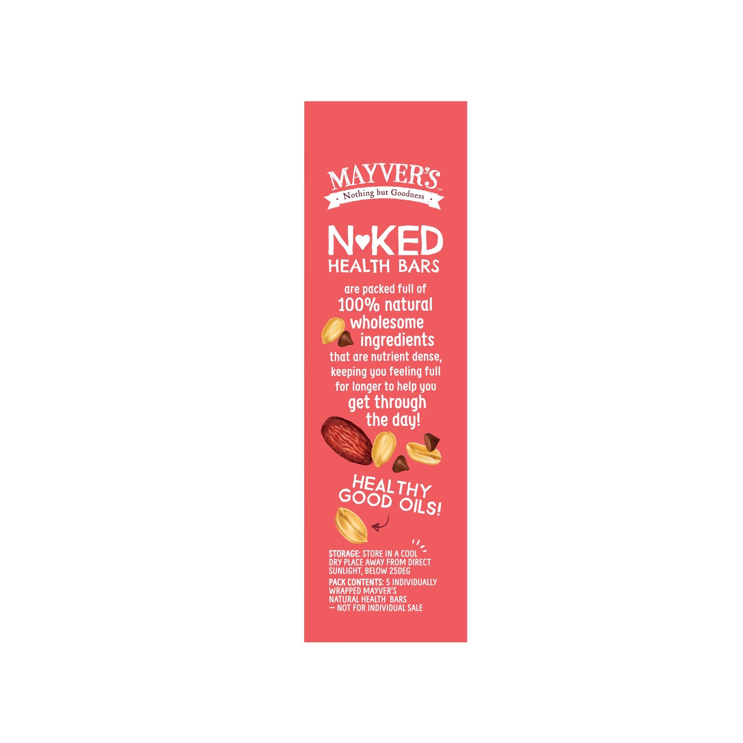 Mayver’s Naked Health Bars Choc Chip Crunchy Peanut Butter 150g x 5 bars Side