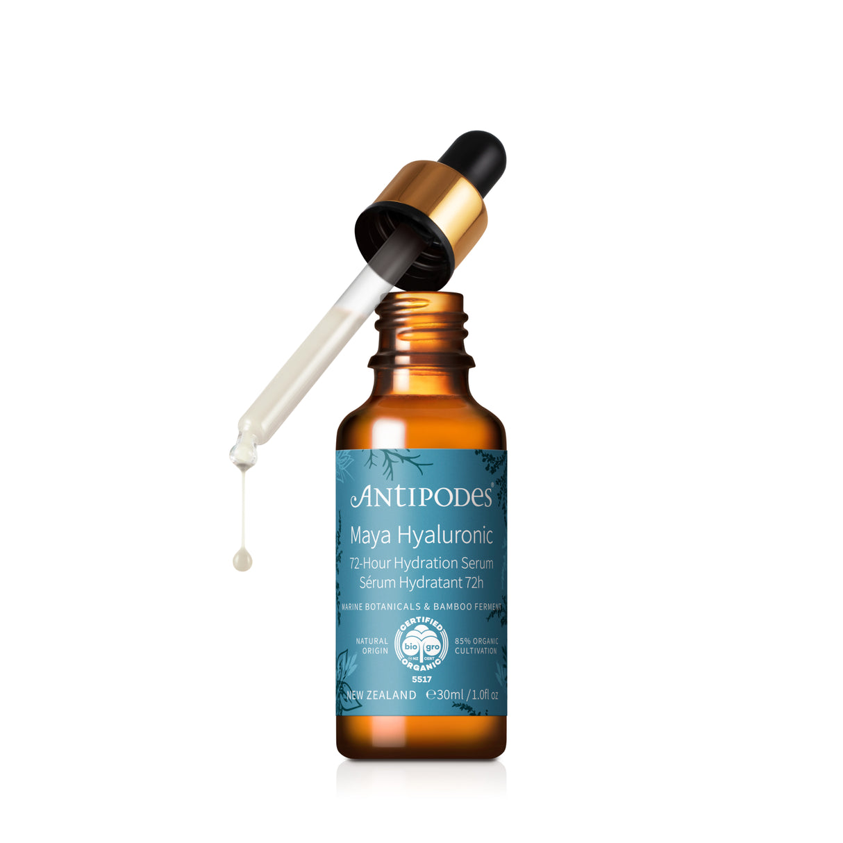 Antipodes Maya Hyaluronic Serum dropper dispensing serum