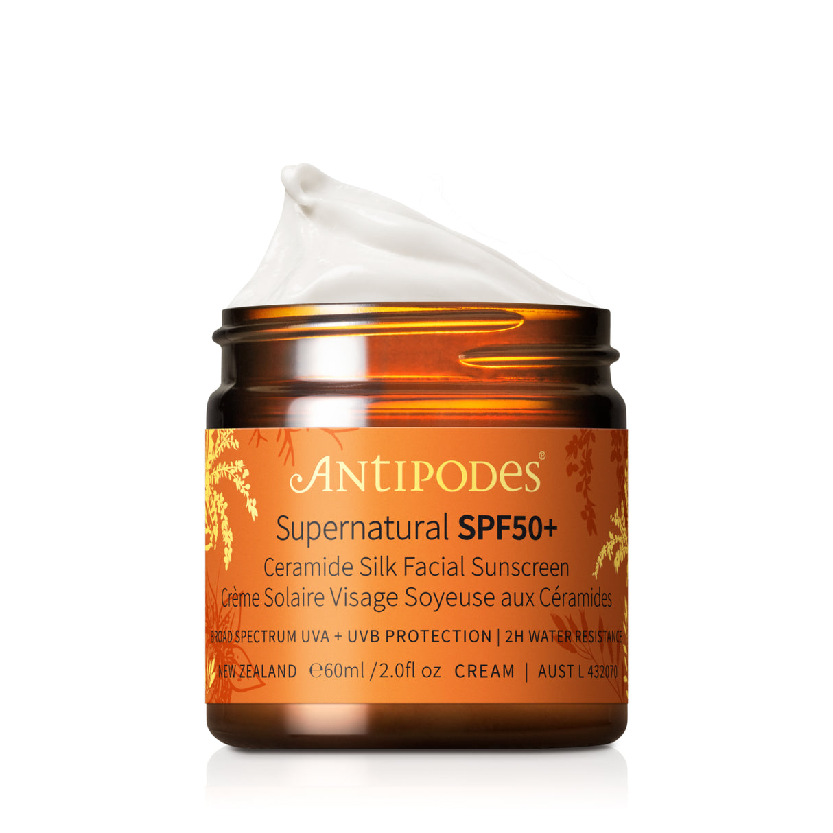 Antipodes Supernatural SPF50 Ceramide Silk Facial Sunscreen product jar