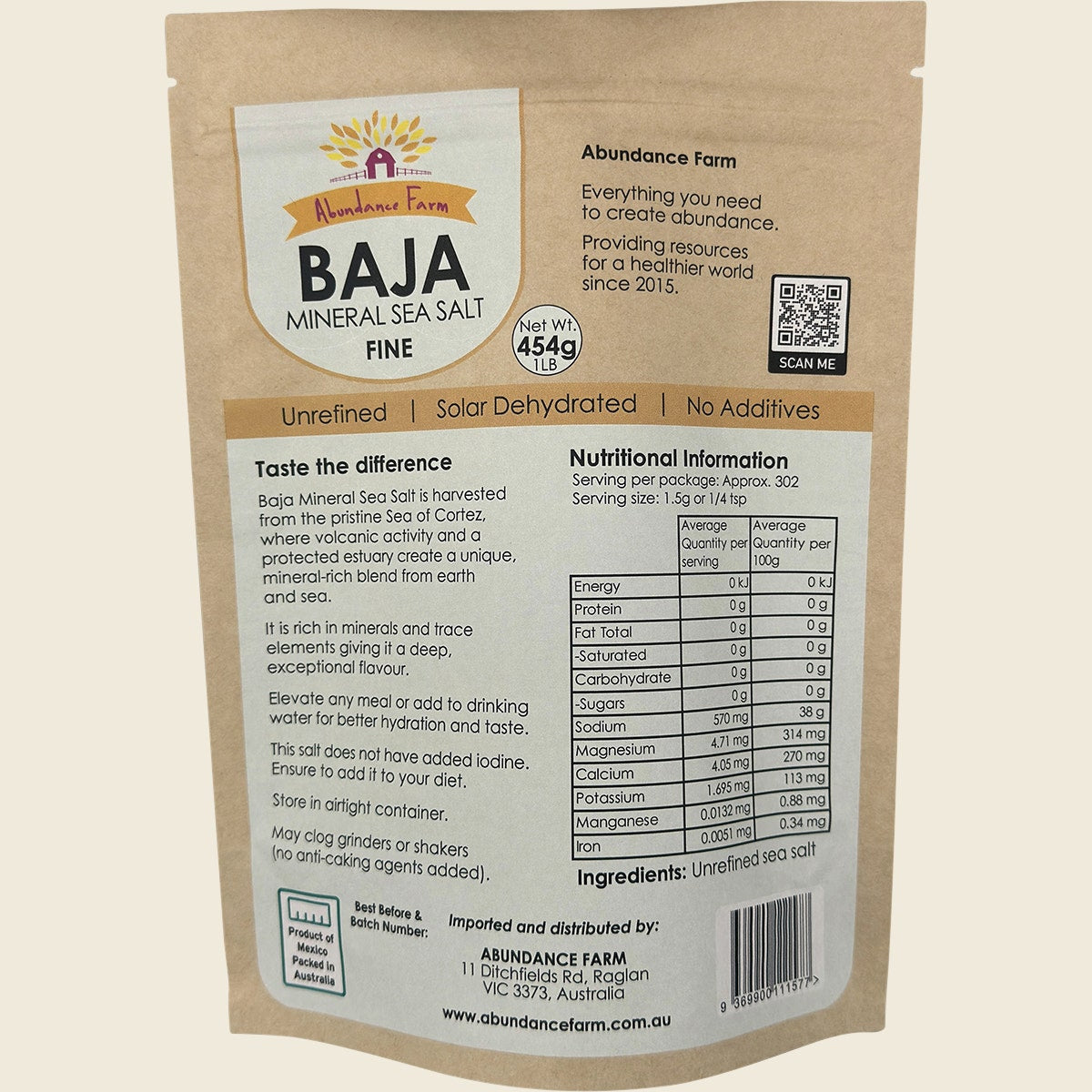 Abundance Farm Baja Mineral Sea Salt Fine 454g back