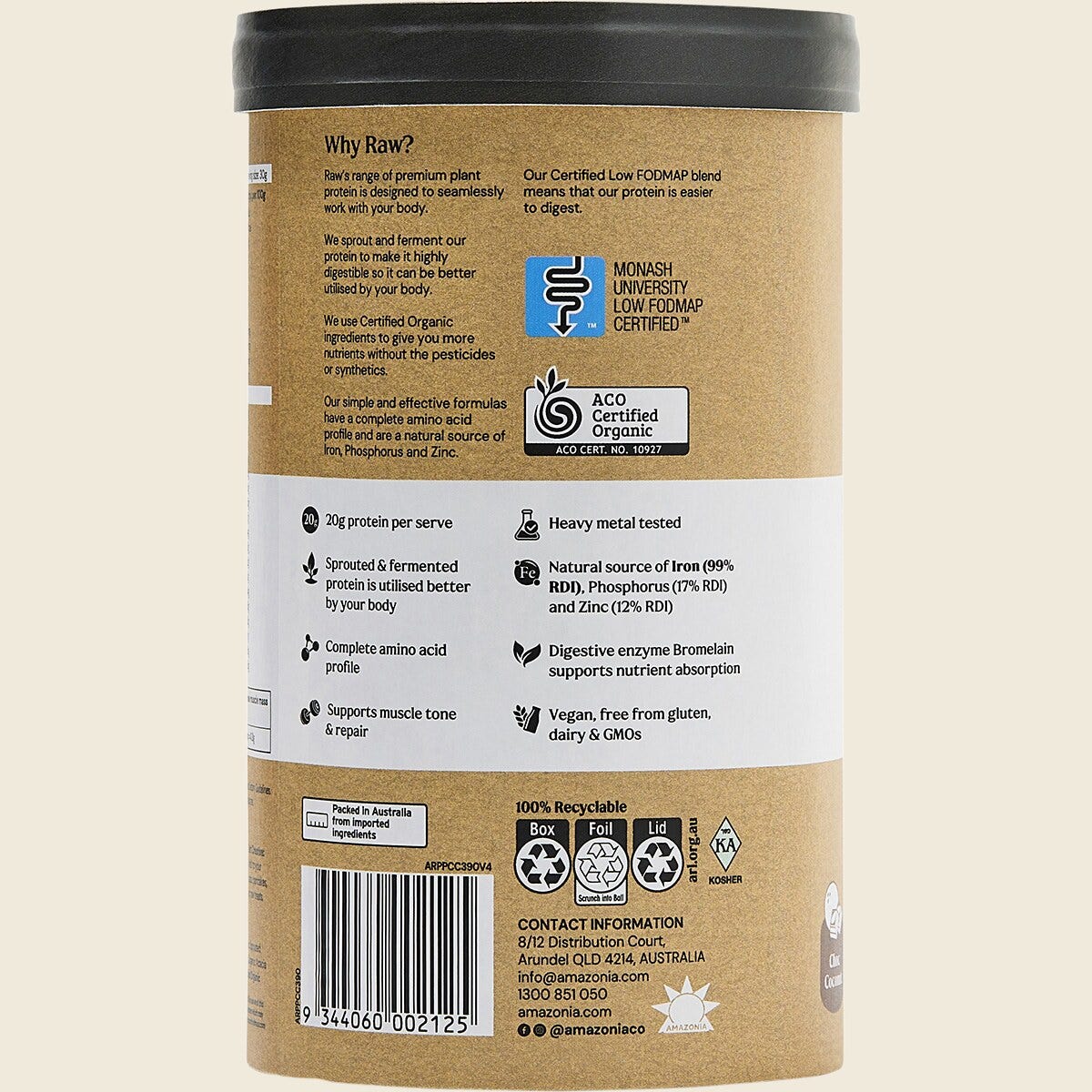 Amazonia Raw Protein Isolate Choc Coconut 390g Back