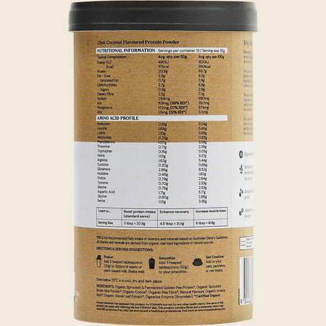 Amazonia Raw Protein Isolate Choc Coconut 390g Side