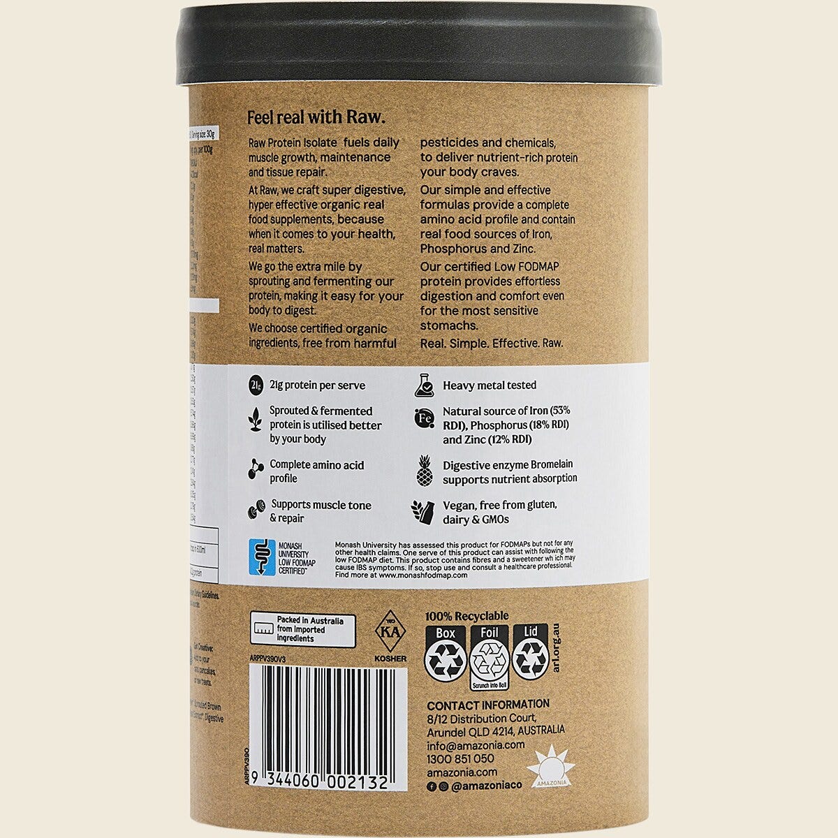 Amazonia Raw Protein Isolate Vanilla 390g Back