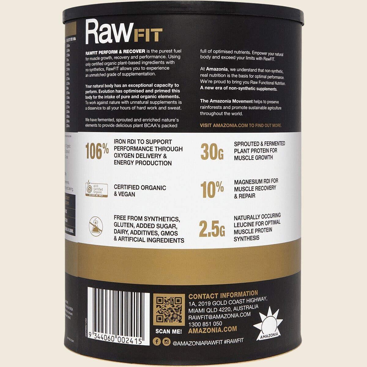Amazonia RawFit Plant Protein Perform & Recover Rich Chocolate Back