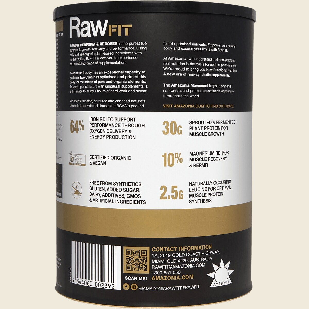 Amazonia RawFit Plant Protein Perform & Recover Creamy Vanilla Back