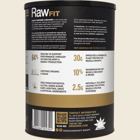 Amazonia RawFit Plant Protein Perform & Recover Creamy Vanilla Back