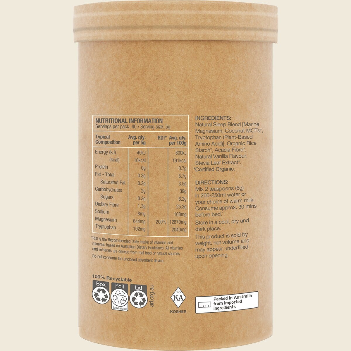 Amazonia Raw Sleep Magnesium Dreamy Vanilla Side