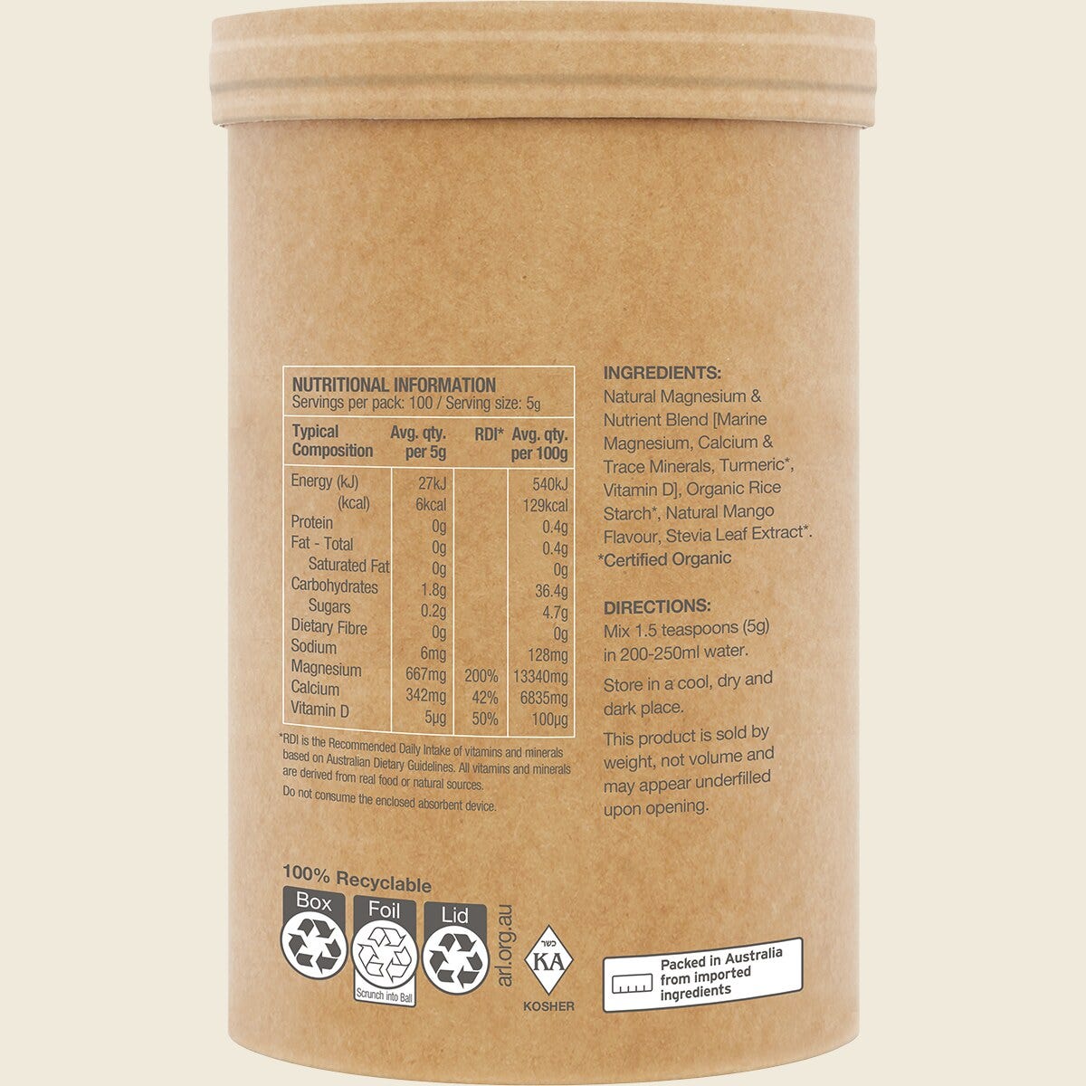 Amazonia Raw Muscle Magnesium Creamy Mango Side