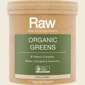 Amazonia Raw Organic Greens Vanilla Mint 100g Front