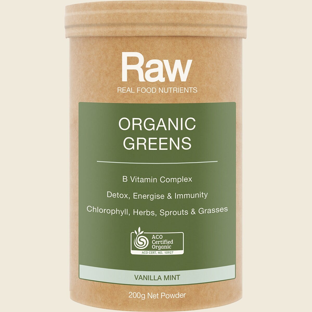 Amazonia Raw Organic Greens Vanilla Mint 200g Front