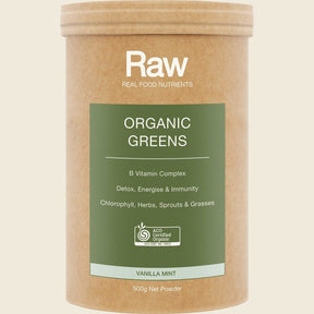 Amazonia Raw Organic Greens Vanilla Mint 500g Front