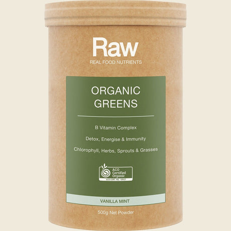 Amazonia Raw Organic Greens Vanilla Mint 500g Front