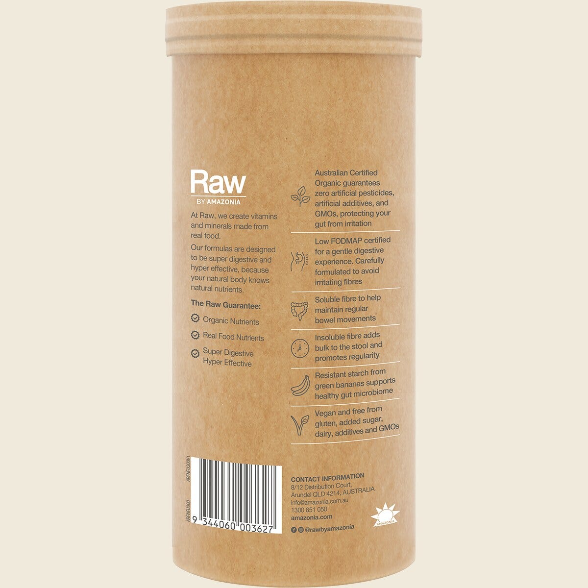 Amazonia Raw Organic Fibre Unflavoured  300g Back