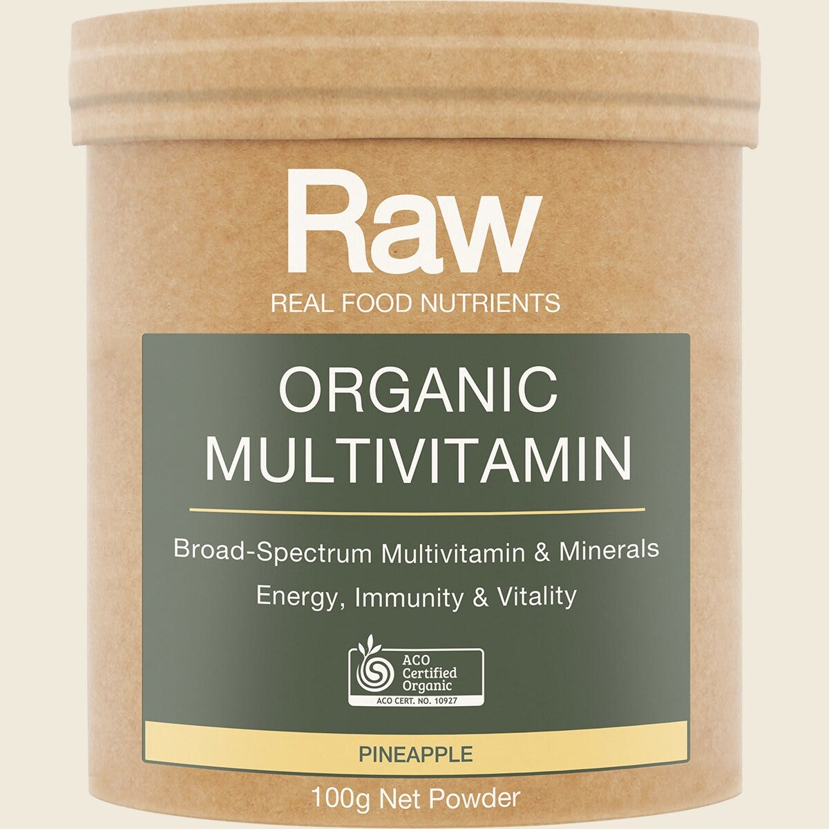 Amazonia Raw Organic Multivitamin Pineapple 100g Front