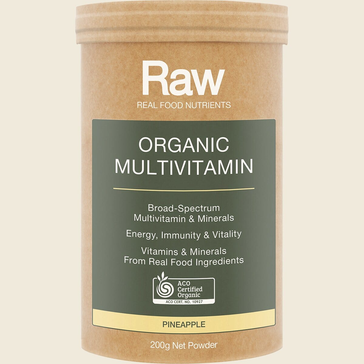 Amazonia Raw Organic Multivitamin Pineapple 200g Front