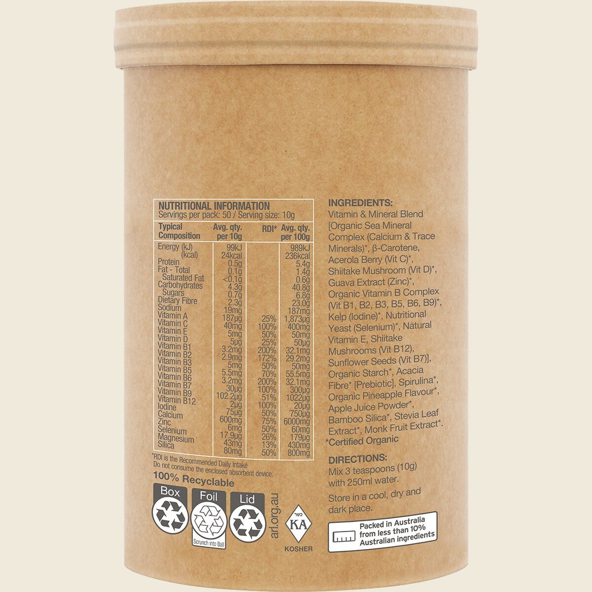 Amazonia Raw Organic Multivitamin Pineapple Side