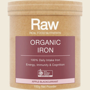 Amazonia Raw Organic Iron Apple Blackcurrant 100g Front