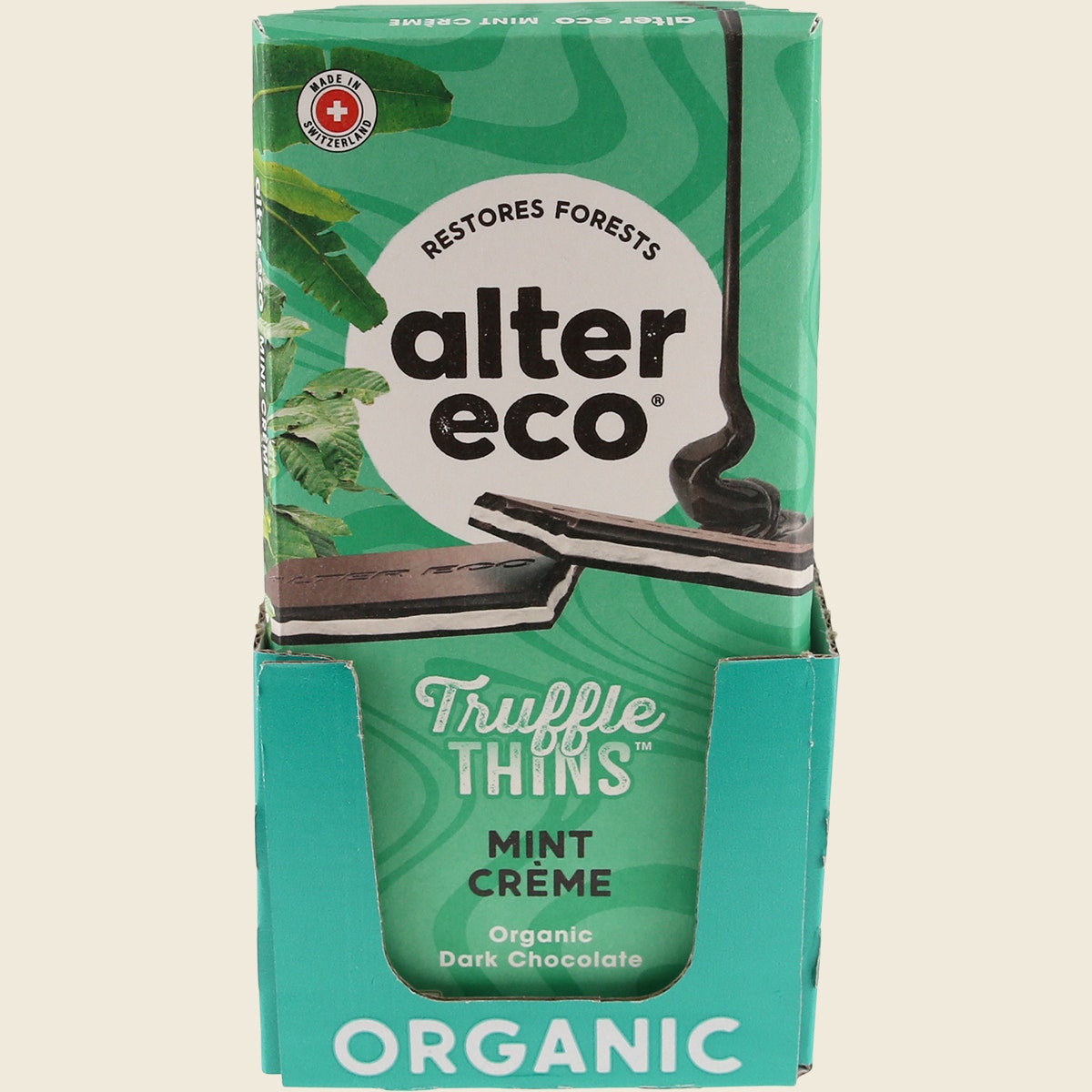 Alter Eco Chocolate Organic Mint Creme Dark Truffle Thins – display packaging