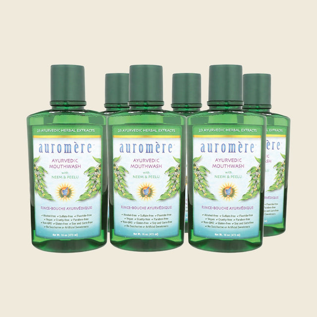 Auromere Ayurvedic Mouthwash Neem & Peelu 473ml x 6 front