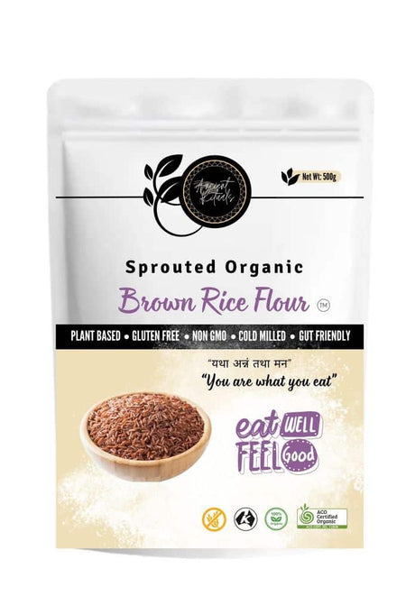 Ancient Rituals Certified Organic Sprouted Brown Rice Flour 500g front