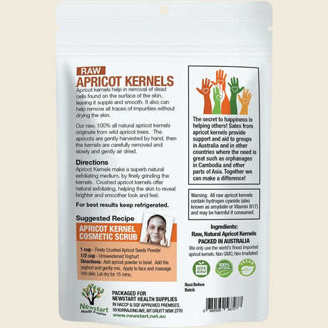 Apricare Australian Raw Apricot Kernels 1kg – back packaging