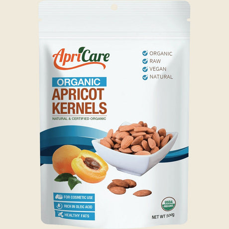 Apricare Certified Organic Raw Apricot Kernels 500g – front product image