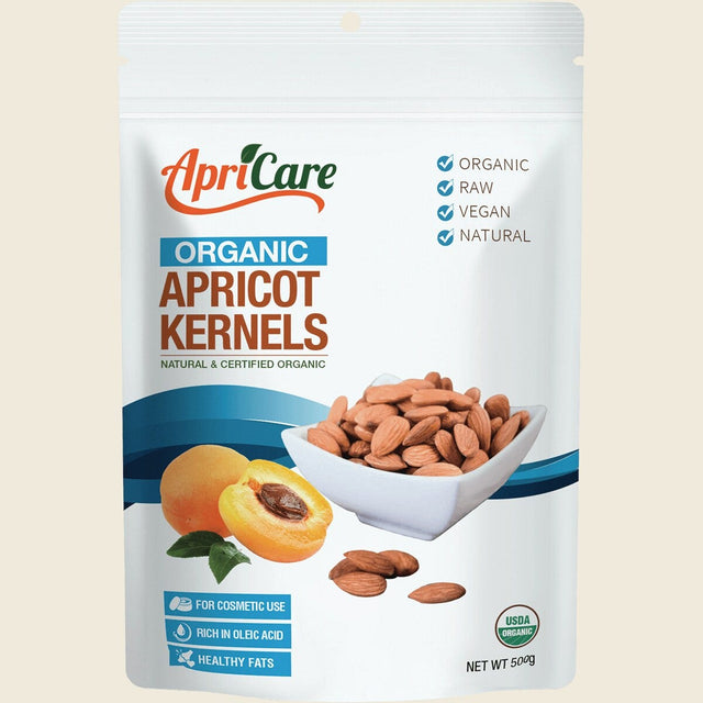 Apricare Certified Organic Raw Apricot Kernels 500g – front product image
