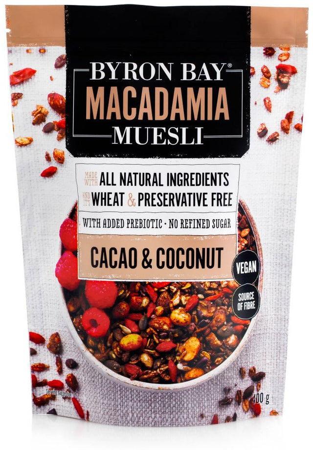 Byron Bay Macadamia Muesli Granola Cacao & Coconut 400g Front