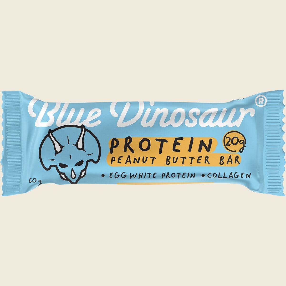 Blue Dinosaur Peanut Butter Protein Bar 60g Single Bar Front