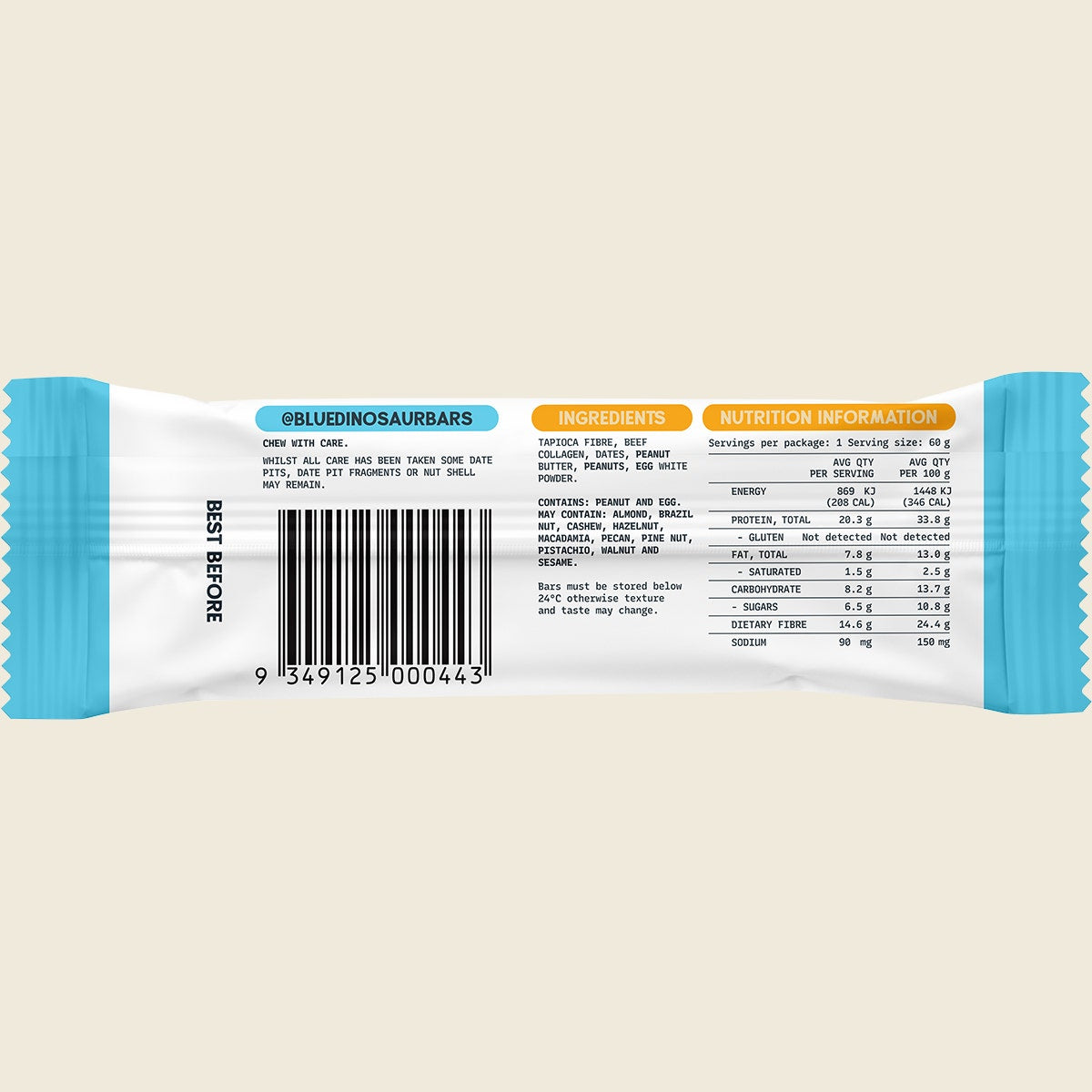 Blue Dinosaur Peanut Butter Protein Bar 60g 12-pack