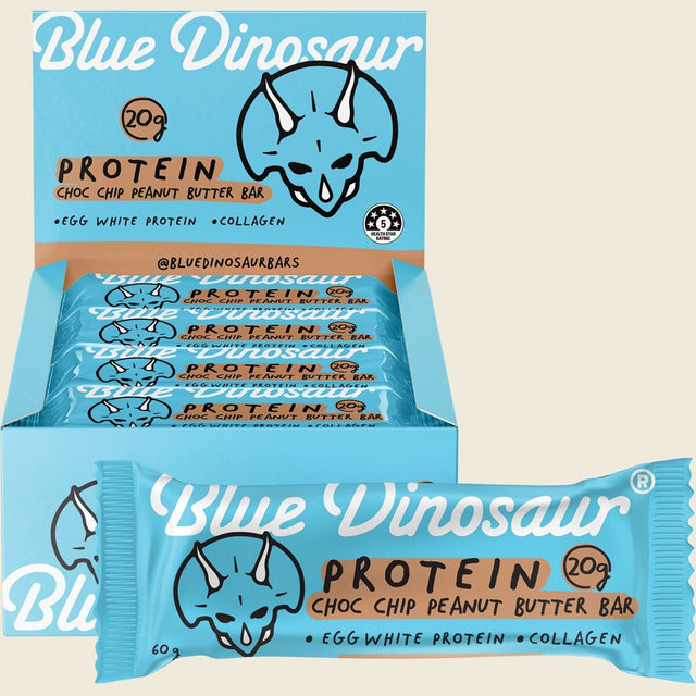 Blue Dinosaur Choc Chip Peanut Butter Protein Bar 60g Pack of 12 Combo