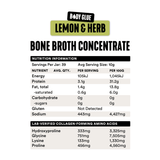 Gevity Rx Lemon & Herb Bone Broth Concentrate 390g nutrition information panel