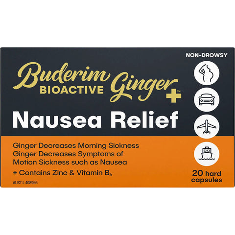 Buderim Ginger BioActive+ Nausea Relief Capsules 20 Caps