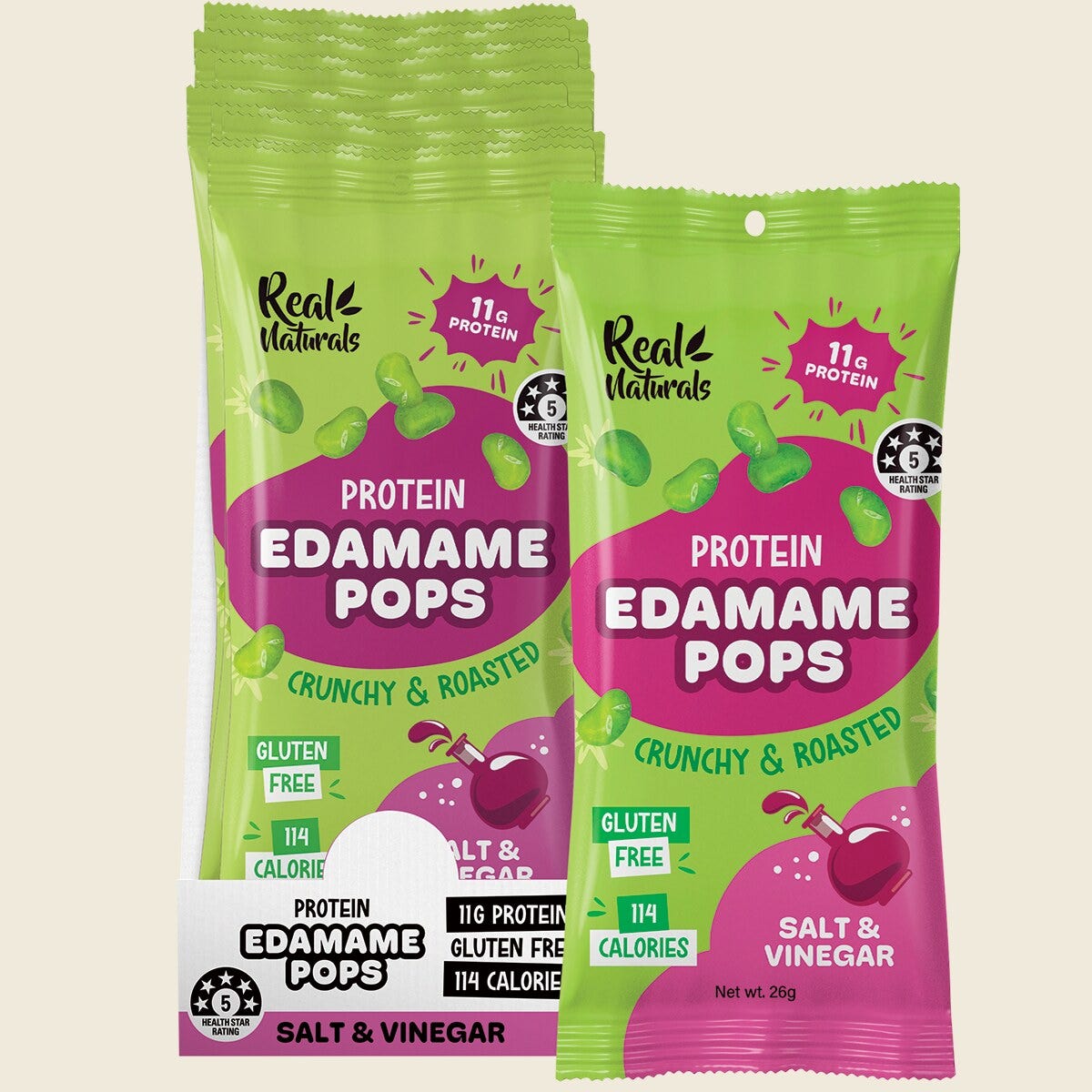 Real Naturals Protein Edamame Pops Salt & Vinegar 10x26g