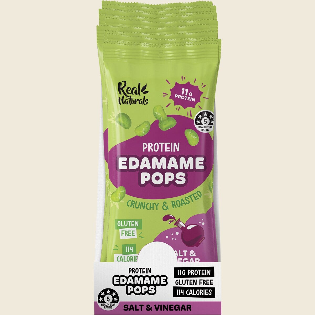 Real Naturals Protein Edamame Pops Salt & Vinegar 10x26g