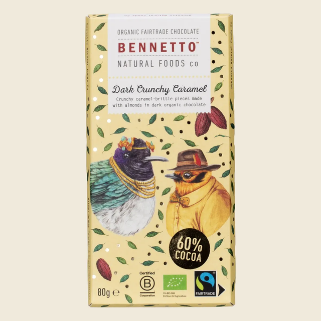 Bennetto Organic Dark Chocolate Dark Crunchy Caramel 80g Front