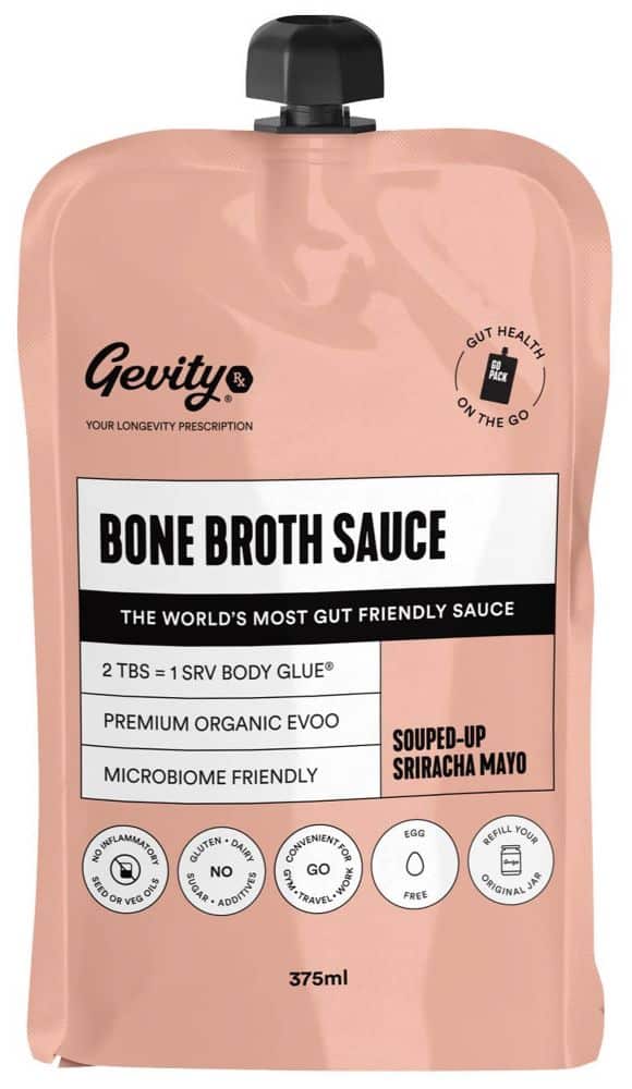 Gevity Rx Bone Broth Sauce Souped-Up Sriracha Mayo Go Pack 375ml Front