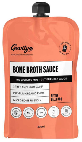 Gevity Rx Bone Broth Sauce Better Belly BBQ Sauce Go Pack 375ml Front