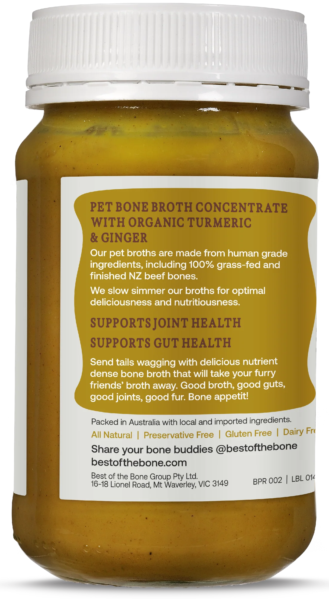Best of the Bone Bone Buddies Pet Bone Broth Beef Concentrate with Organic Turmeric-Ginger 375g