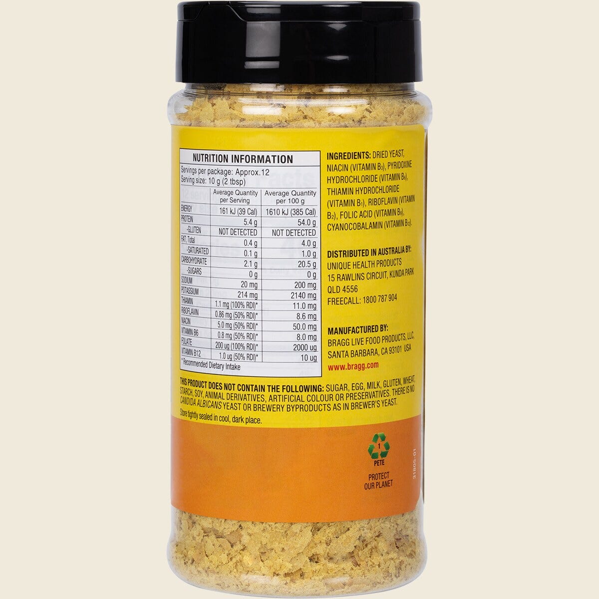 Bragg Premium Nutritional Yeast Seasoning 127g – right side packaging