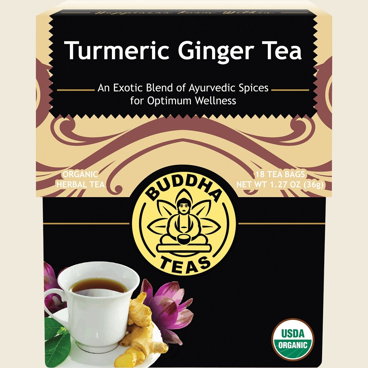 Buddha Teas Organic Herbal Tea Bags Turmeric Ginger Tea 18pk
