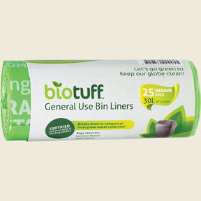Biotuff General Use Bin Liners Medium 30L x 25 Bags  front